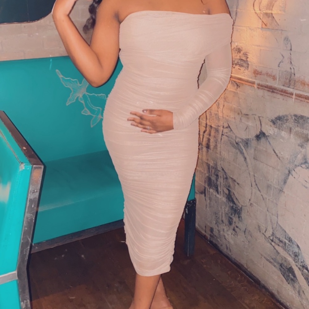 Beige ruched dress